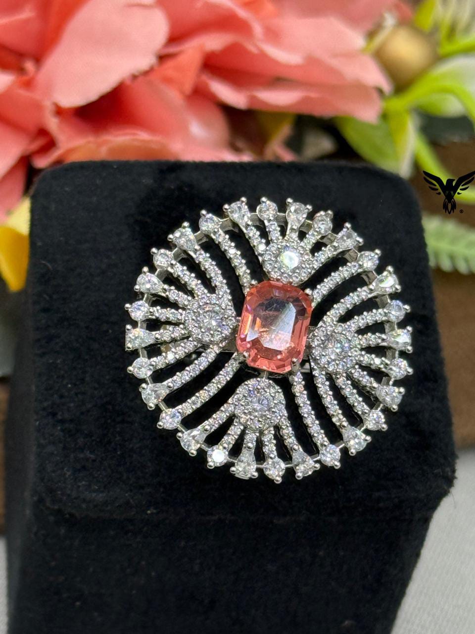 UNIQUE MINT PINK CZ STONE WITH SILVER POLISH RING FOR WOMEN