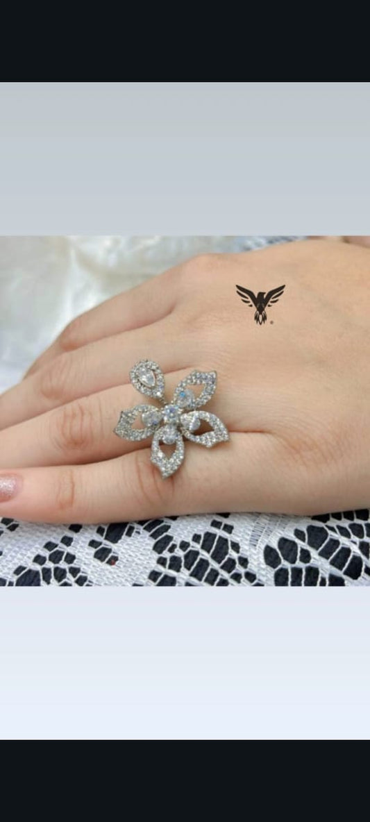 SILVER POLISH WITH CZ STONE RING FOR WOMEN