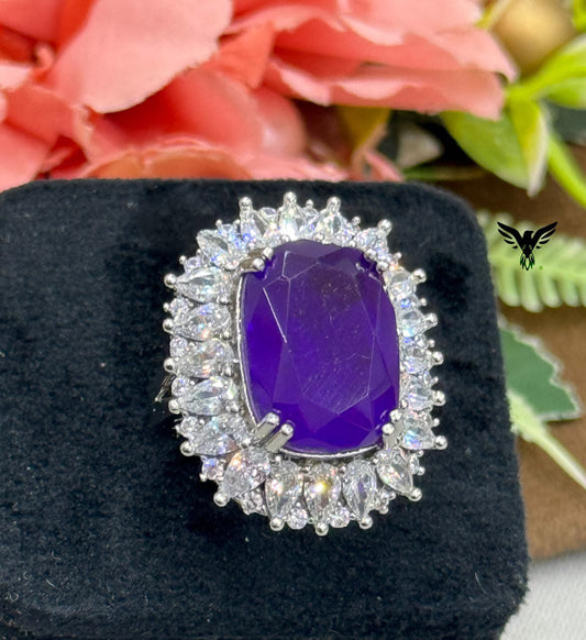 PURPLE DIAMOND WITH SILVER POLISH RING FOR WOMEN