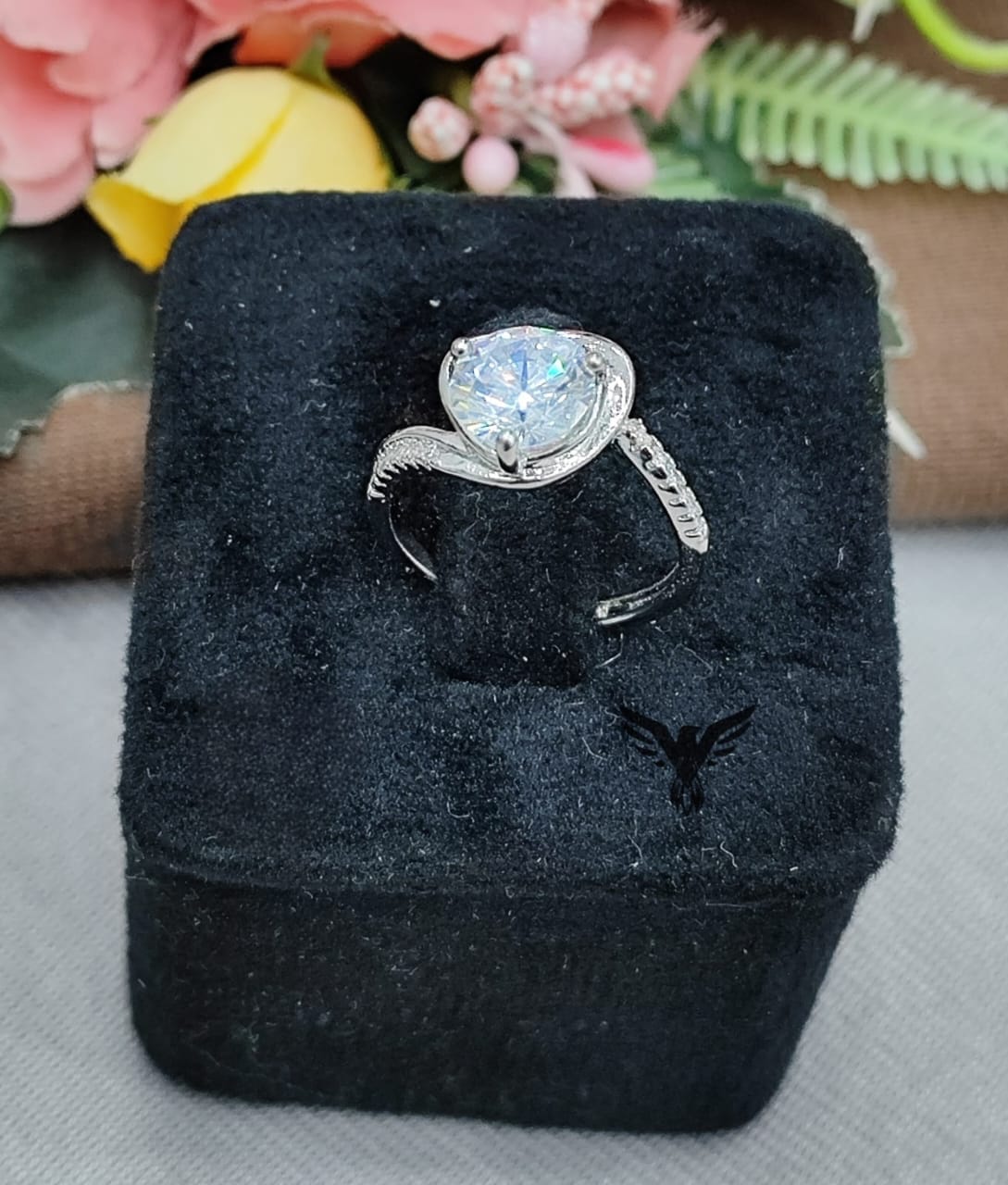 HEART SHAPE SILVER POLISH WITH CZ STONE RING FOR WOMEN