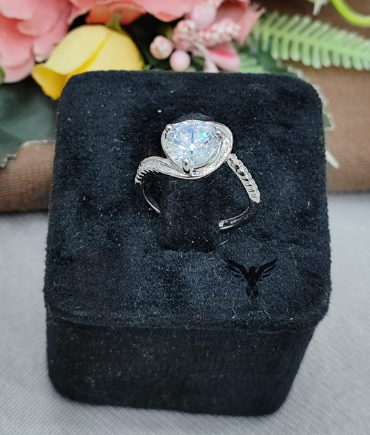 HEART SHAPE SILVER POLISH WITH CZ STONE RING FOR WOMEN