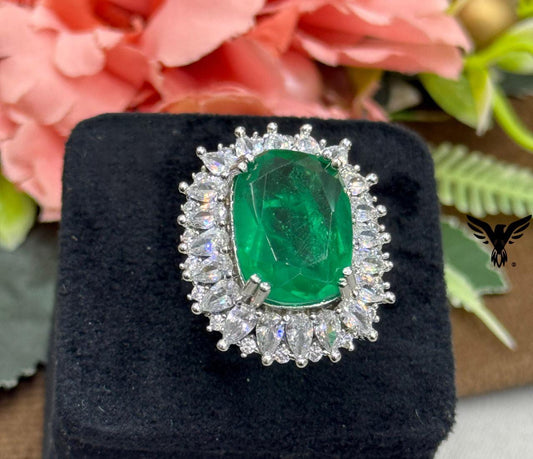 GREEN DIAMOND WITH SILVER POLISH RING FOR WOMEN