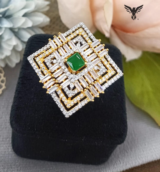 SQUARE ELEGANT GREEN AD STONE FINGER RING FOR WOMEN