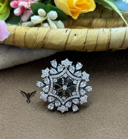 UNIQUE FLOWER SHAPE WITH SILVER AND BLACK CZ STONE