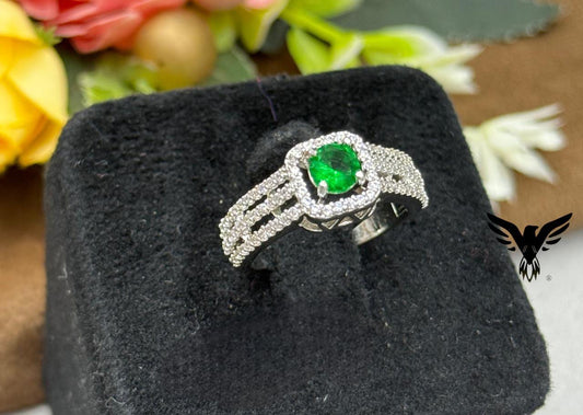 SQUARE SILVER POLISH WITH GREEN CZ STONE RING FOR WOMEN