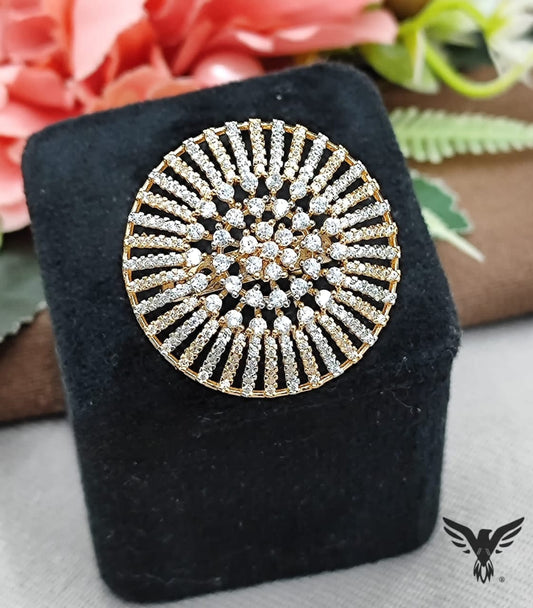 GOLDEN POLISH WITH CZ STONE ROUND RING FOR WOMEN