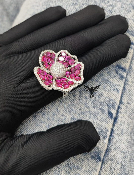 PINK FLOWER SHAPE ELEGANT RING FOR WOMEN