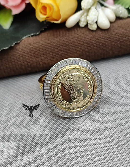 GOLD POLISH WITH ROUND SHAPE CZ RING FOR WOMEN