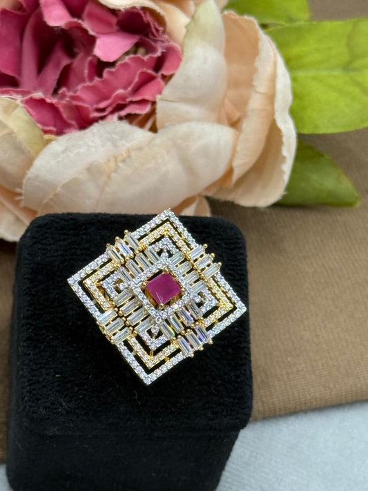 SQUARE ELEGANT PINK AD STONE FINGER RING FOR WOMEN