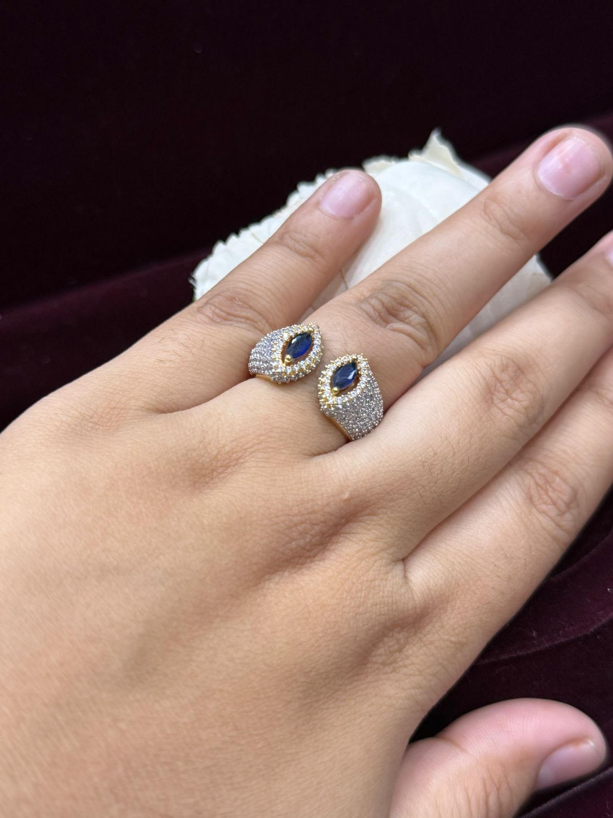 UNIQUE SHAPE WITH GOLDEN POLISH BLUE STONE RING