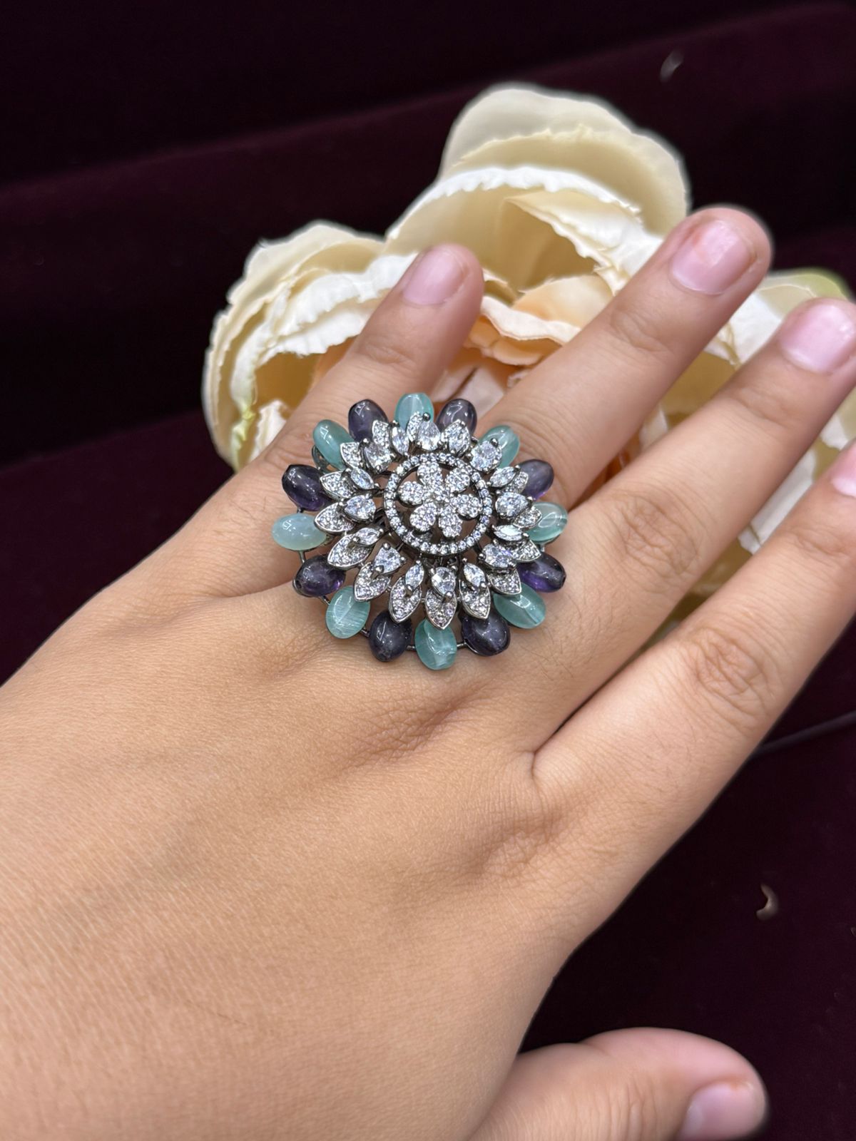 MULTI COLOUR  CZ STONE DIAMOND RING FOR WOMAN