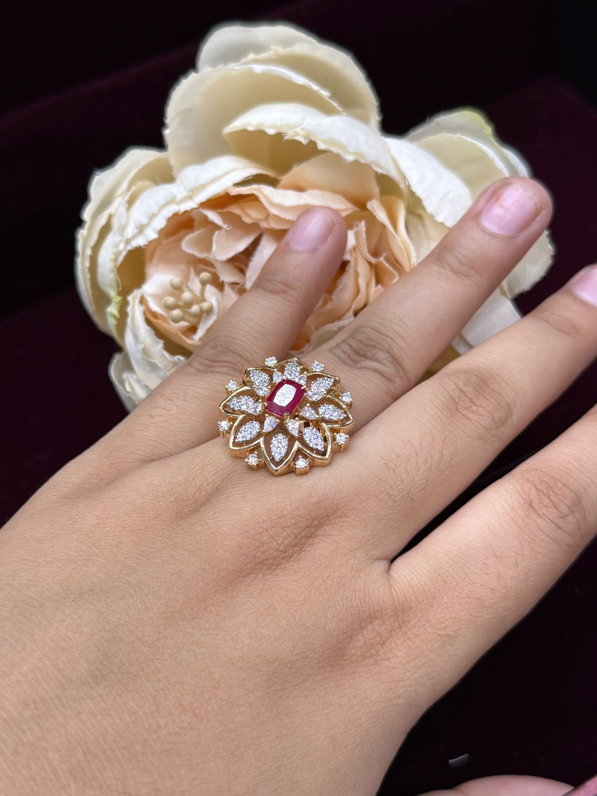 UNIQUE CZ STONE RING WITH GOLD POLISH FOR WOMEN