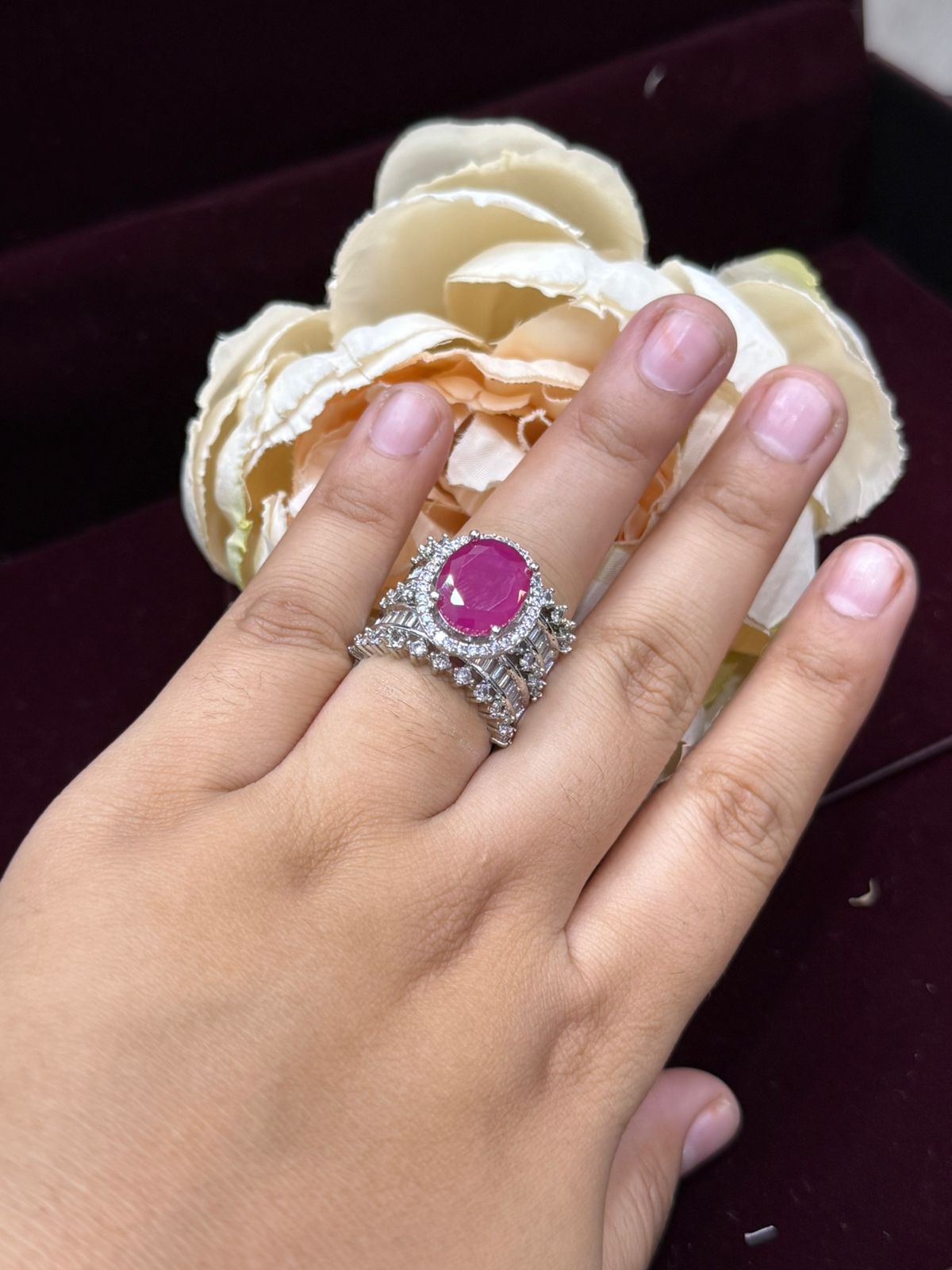 UNIQUE PINK CZ STONE RING FOR WOMEN