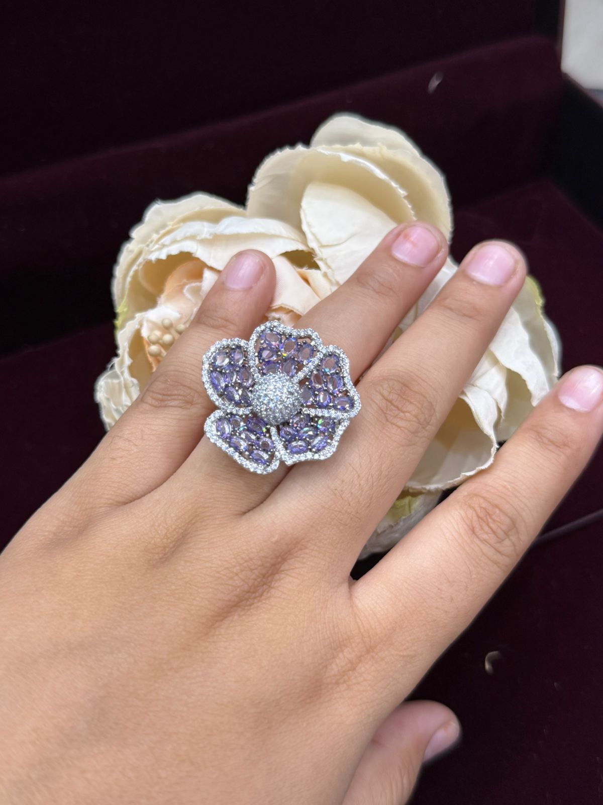 PURPLE FLOWER SHAPE ELEGANT RING FOR WOMEN