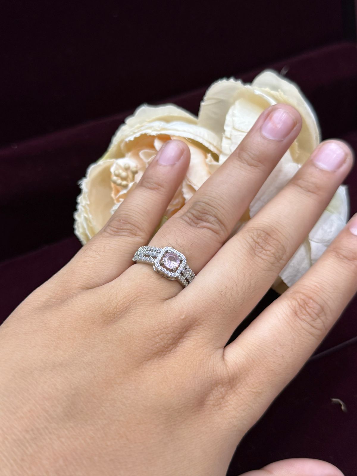 BEAUTIFUL MINT PINK CZ STONE WITH RING FOR WOMEN