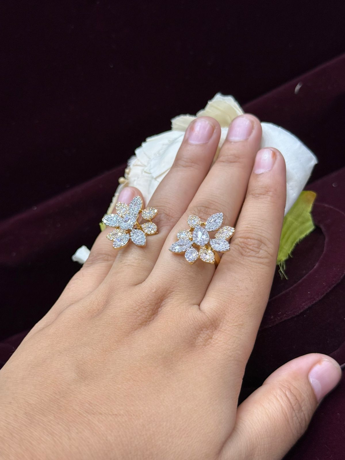 DOUBLE FINGER RING WITH CZ STONE FOR WOMEN
