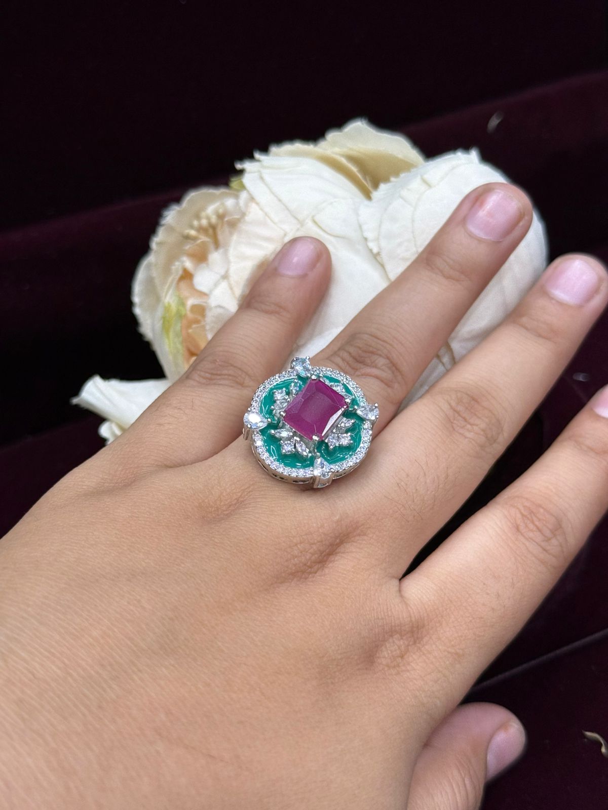 UNIQUE BLUE CZ STONE RING FOR WOMEN