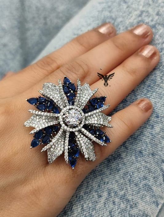 WHITE AND BLUE SILVER POLISH RING FOR WOMEN
