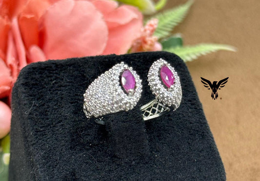 UNIQUE SHAPE WITH SILVER POLISH PINK STONE RING