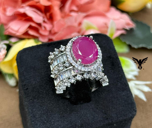 UNIQUE PINK CZ STONE RING FOR WOMEN