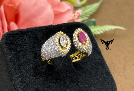 UNIQUE SHAPE WITH GOLDEN POLISH PINK & WHITE STONE RING