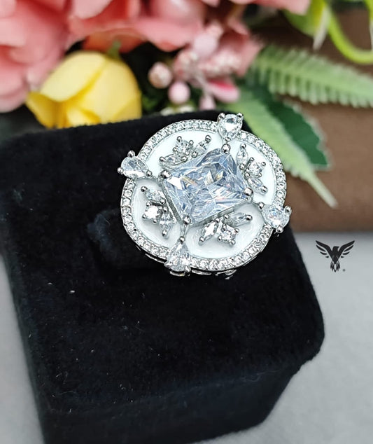UNIQUE WHITE CZ STONE RING FOR WOMEN