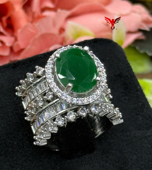 UNIQUE GREEN CZ STONE RING FOR WOMEN
