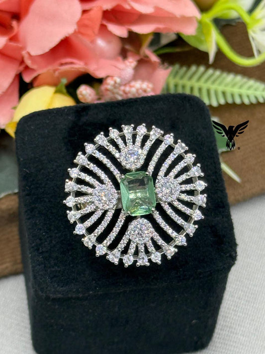 UNIQUE MINT GREEN CZ STONE WITH SILVER POLISH RING FOR WOMEN