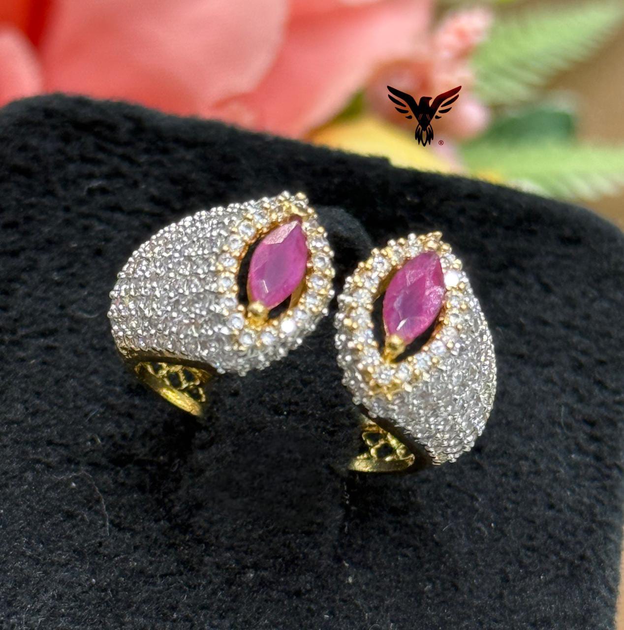 UNIQUE SHAPE WITH GOLDEN POLISH PINK STONE RING