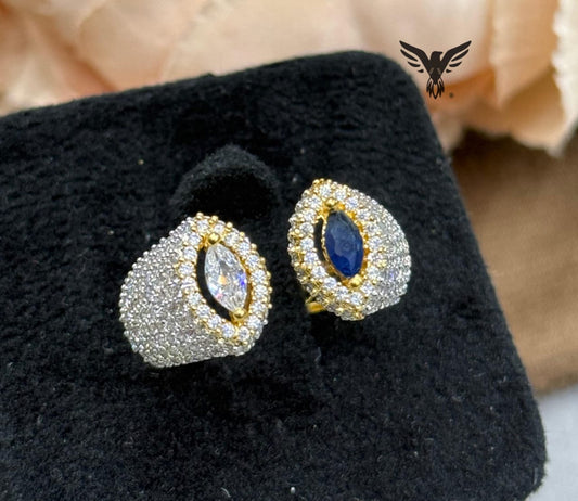UNIQUE SHAPE WITH GOLDEN POLISH BLUE AND WHITE  STONE RING