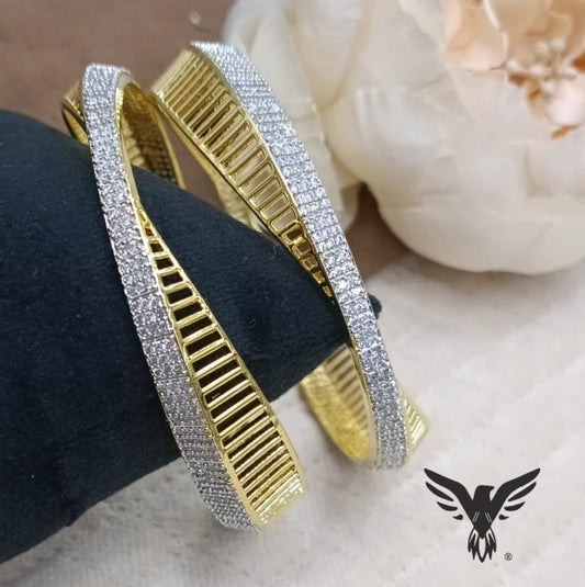UNIQUE BANGLES GOLD POLISH WITH SILVER CZ STONE
