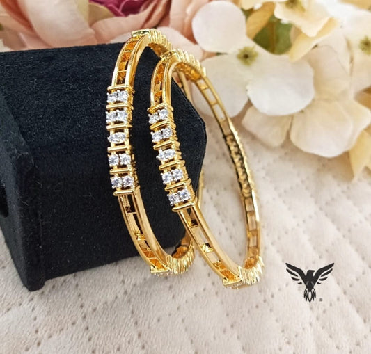 CUBIC ZIRCONIA  GOLDEN  POLISH BANGLES FOR WOMEN