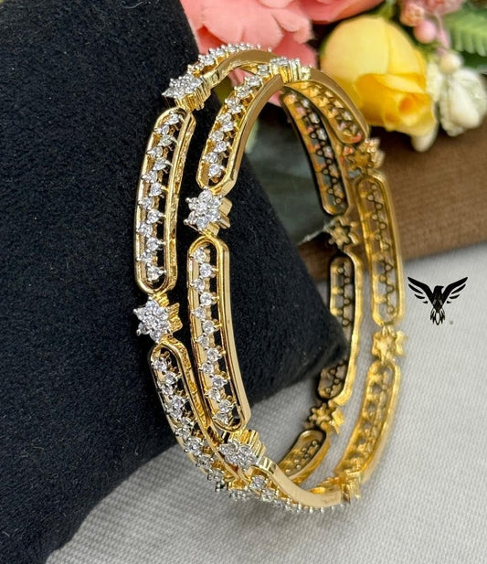 GOLDEN POLISH WITH CZ STONE STAR SHAPE BANGLES FOR WOMEN
