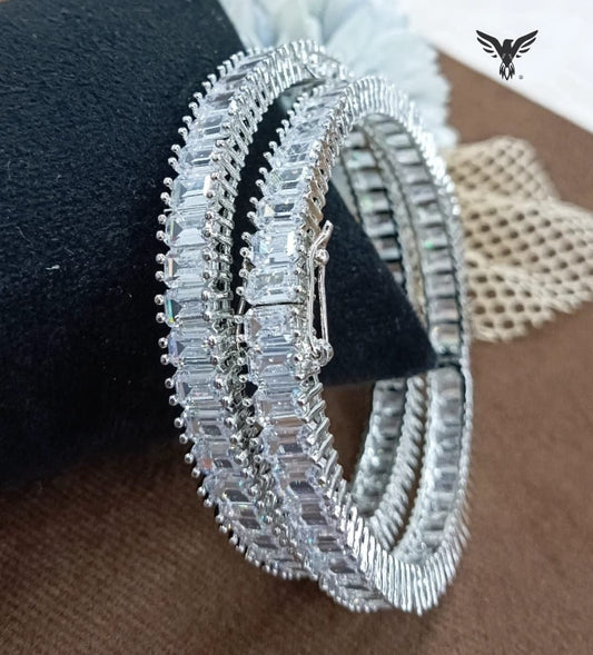 SILVER POLISH WITH AD STONE BANGLES FOR WOMEN