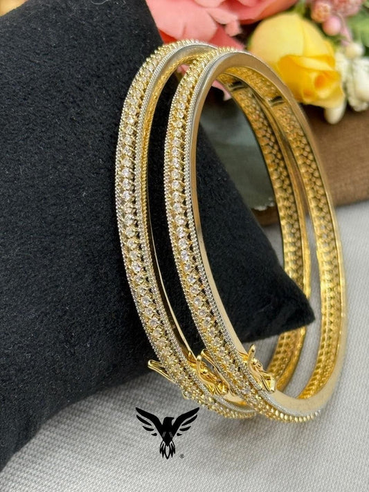 OPENABLE  GOLDEN POLISH  BANGLES WITH CZ FOR WOMEN