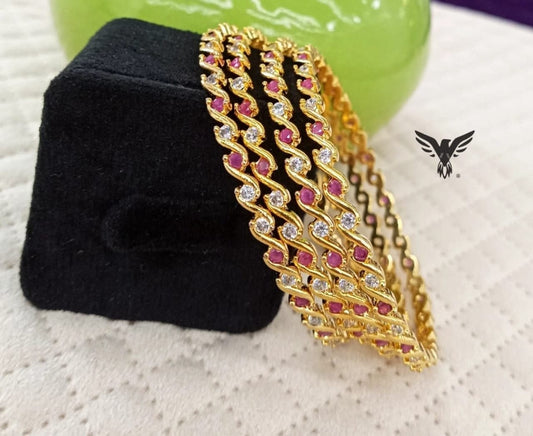 INFINITY SHAPE RED AND WHITE  STONE WITH GOLDEN POLISH BANGLES