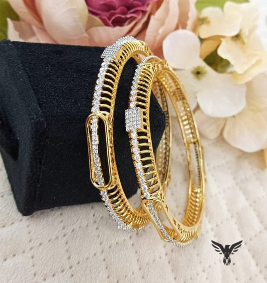 ELEGANT CZ GOLDEN POLISH  BANGLES FOR WOMEN