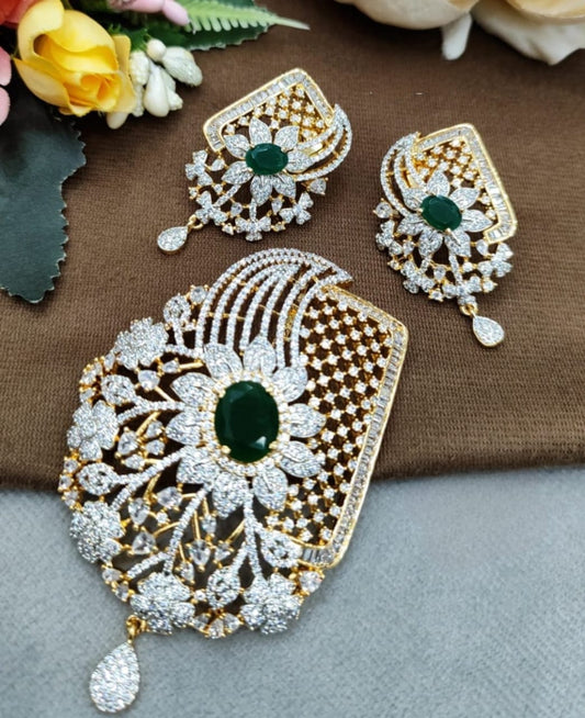 DUAL TONE AMERICAN DIAMOND PENDANT SET FOR WOMEN