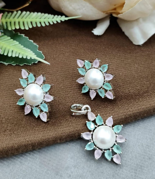 UNIQUE MINT PINK PENDANT SET FOR WOMEN