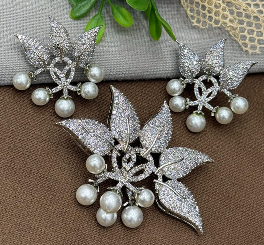 PEARL WITH FLOWER PENDANT WITH CZ  PENDANT SET FOR WOMEN