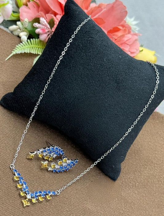 UNIQUE BLUE AND YELLOW COLOUR PENDANT SET FOR WOMEN