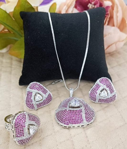 Invisible setting Luxury Pink Stone Pendant Sparkling CZ Stone