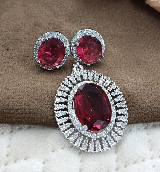 BEAUTIFUL OVAL SHAPE RED CZ STONE PENDANT SET FOR WOMEN