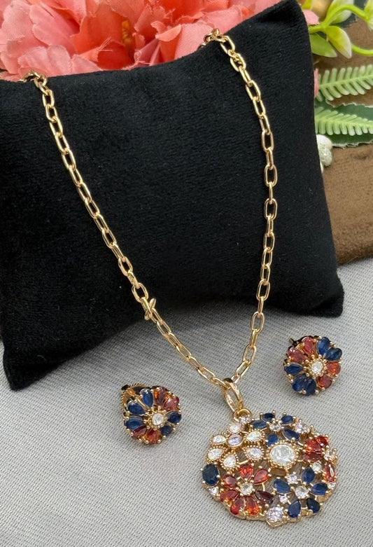 UNIQUE ROUND SHAPE MULTI COLOUR PENDANT SET FOR WOMEN