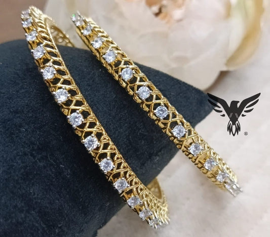 GOLDEN POLISH BANGLES FOR WOMEN WITH CZ STONE