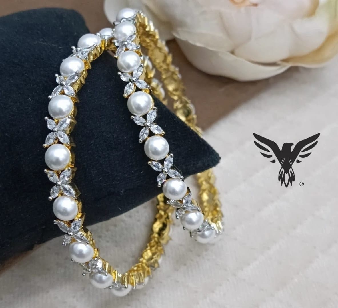 UNIQUE BANGLES WITH WHITE CZ STONE WITH GOLD POLISH