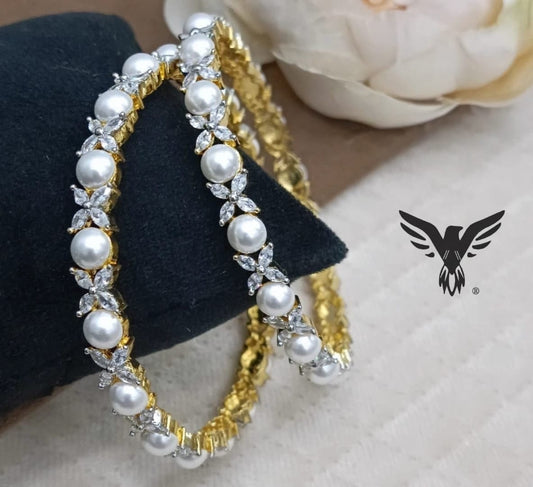 UNIQUE BANGLES WITH WHITE CZ STONE WITH GOLD POLISH