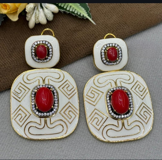 Vintage Red Stone & Enamel Statement Earrings