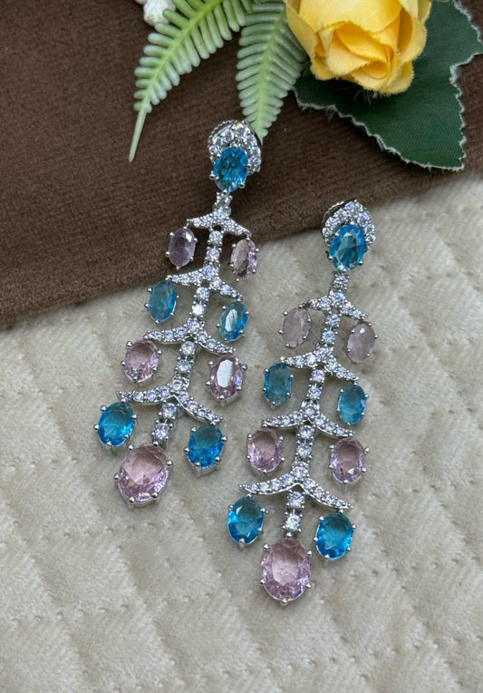 Beautiful Blue & Pink Crystal Chandelier Earrings for women