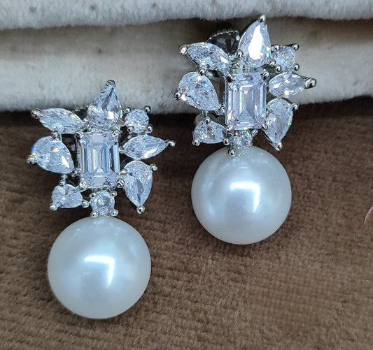 Elegant Crystal & Pearl Drop Stud Earrings